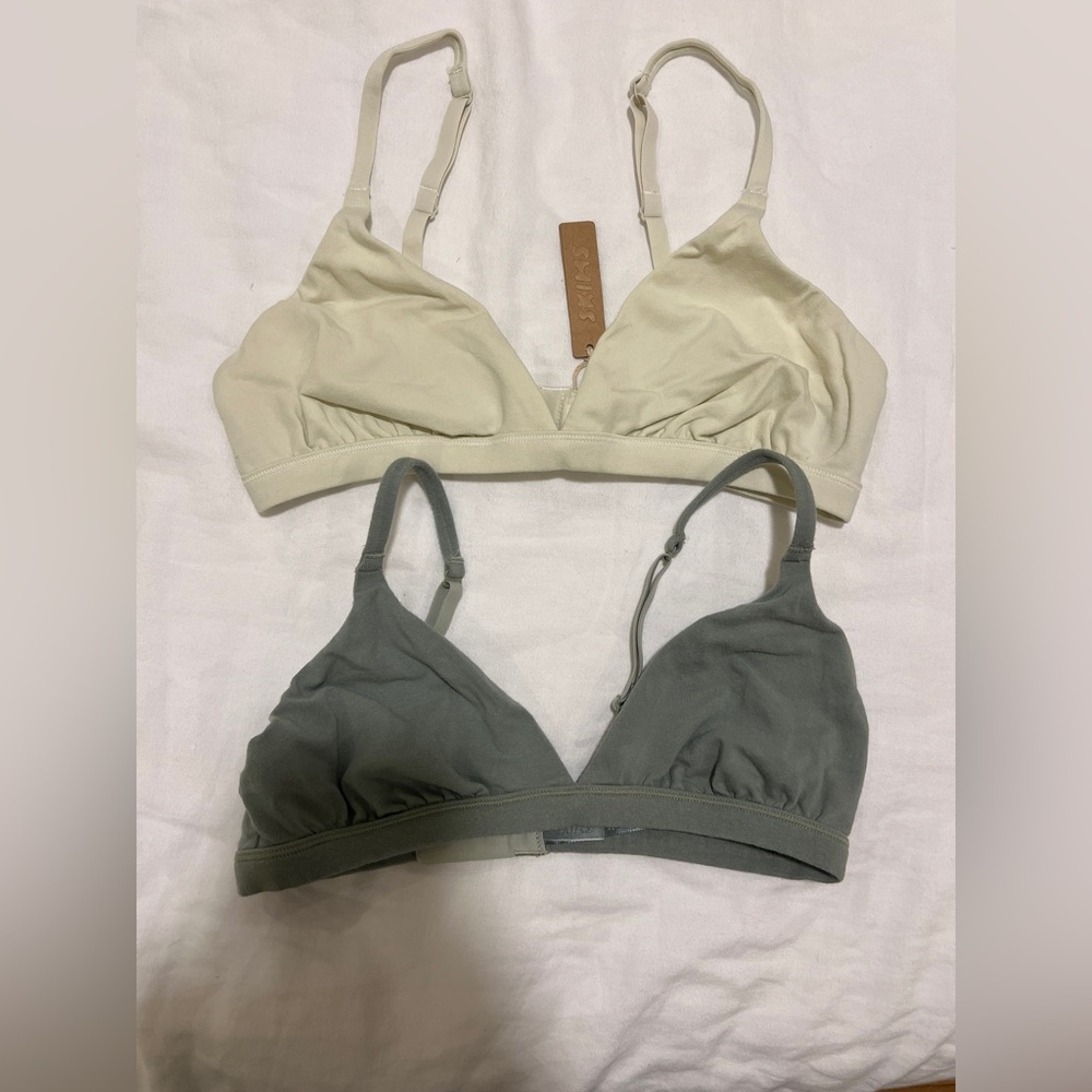SKIMS Cotton Jersey Triangle Bralette BUNDLE of 2 -Adjustable - Size Med
